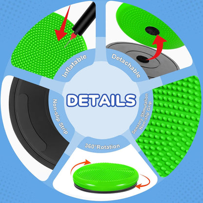 Wiggle Seat Cushion,Fimeetoy Sensory Spinning Chair,ADHD Tools for Kids,Flexible Seating Classroom & Home,Inflatable Wobble Balance Disc-Blue
