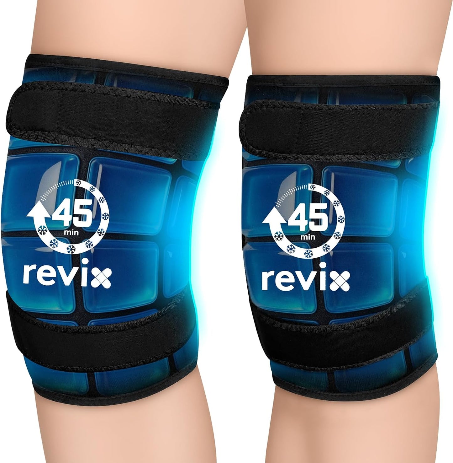 REVIX Knee Ice Pack Wrap, 45-Minute Long-Lasting Ice Pack for Knees with Ice Grid Gel Design, Reusable Gel Ice Wrap for Meniscus Tear, ACL, Cold Therapy for Elbows, Calves & Legs (12" × 9.5")