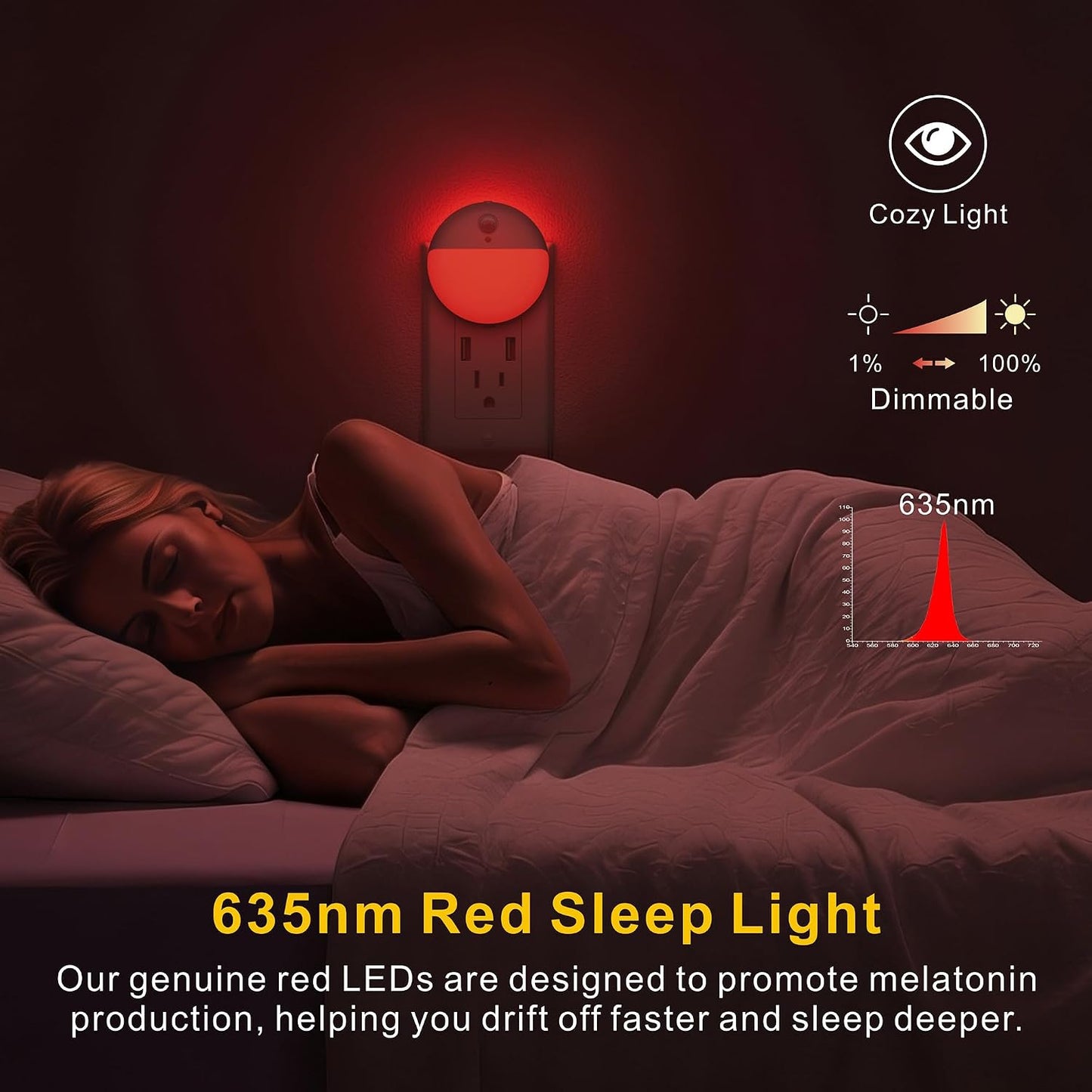YUNLEX 2 Pack Plug in Sleep Night Light with Motion Sensor and Dusk to Dawn Sensor, 3 Modes, Soft Glow, Stepless Dimming, LED Lights for Bedroom, Sleep, Baby Nursery, Kids, Toddler, Home Decor (Amber)