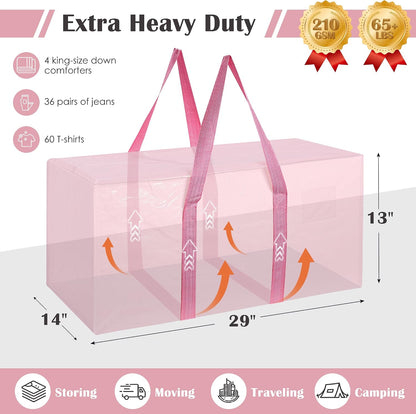Moving Bags Heavy Duty 210GSM with Full-Open Side Zipper, 93L 220lbs Waterproof Foldable Storage Totes for College Dorm Move-In, Moving Boxes Alternative & Home Organization, Blue