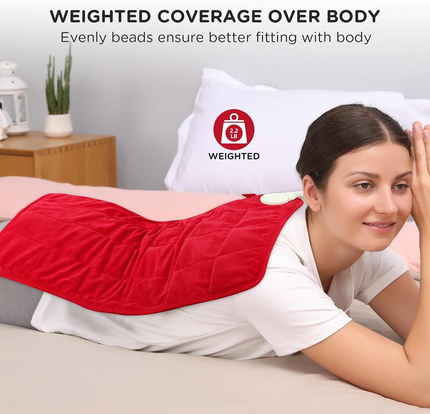 Comfytemp Weighted Heating Pad for Period & Back, 2.2lb Extra Large Menstrual Heated Pad, 12" x 24" XL Electric Heat Pad with 9 Heat Level & 11 timers auto-off for Neck Shoulder Leg Knee Abdomen, Gray