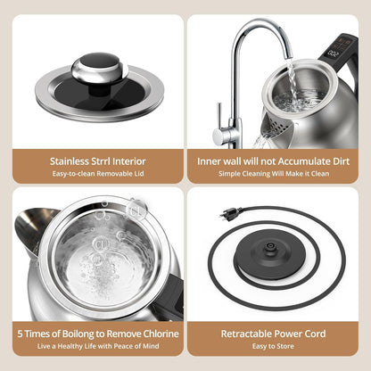 1.7L Electric Glass Kettle with Variable Temperature Control, 1500W Fast Heating Water Boiler, 13 Temperature Presets, Keep Warm Function, Auto Shut-Off Safety Protection, LED Touch Panel, 120V