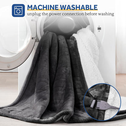 Sealy Electric Throw Blanket, Flannel & Sherpa Heated Throw with 6 Heating Levels & 2-10 Hours Auto Shut Off, Fast Heating & Machine Washable, 50x60 Inch, Light Grey