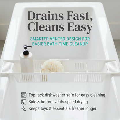 KidCo Bath Toy Organizer Storage Basket, 3 Compartment Horizontal Large Openings Bath Toy Organizer for Tub, Large Capacity Bath Toy Organizer with Large Openings, White