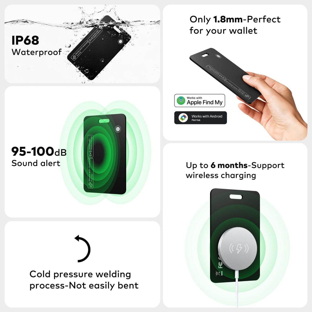 Dual Platform Wallet Tracker Card, iOS&Android Anti-Loss Slim Smart Locator, Wireless Charging, Works with Apple Find My & Google Find Hub, Item Finder for Wallet Passport Keys Backpack