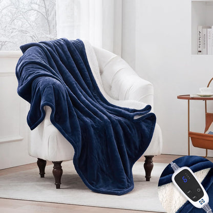 Sealy Electric Throw Blanket, Flannel & Sherpa Heated Throw with 6 Heating Levels & 2-10 Hours Auto Shut Off, Fast Heating & Machine Washable, 50x60 Inch, Light Grey