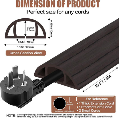 Floor Cord Cover Self Adhesive Cord Hider,10FT Cable Management, Extension Strip Protector for Wires, Prevent Cable Trips for Offices, Gyms, Exhibitions Cavity 0.39"(W) x 0.27"(H) BrownWood