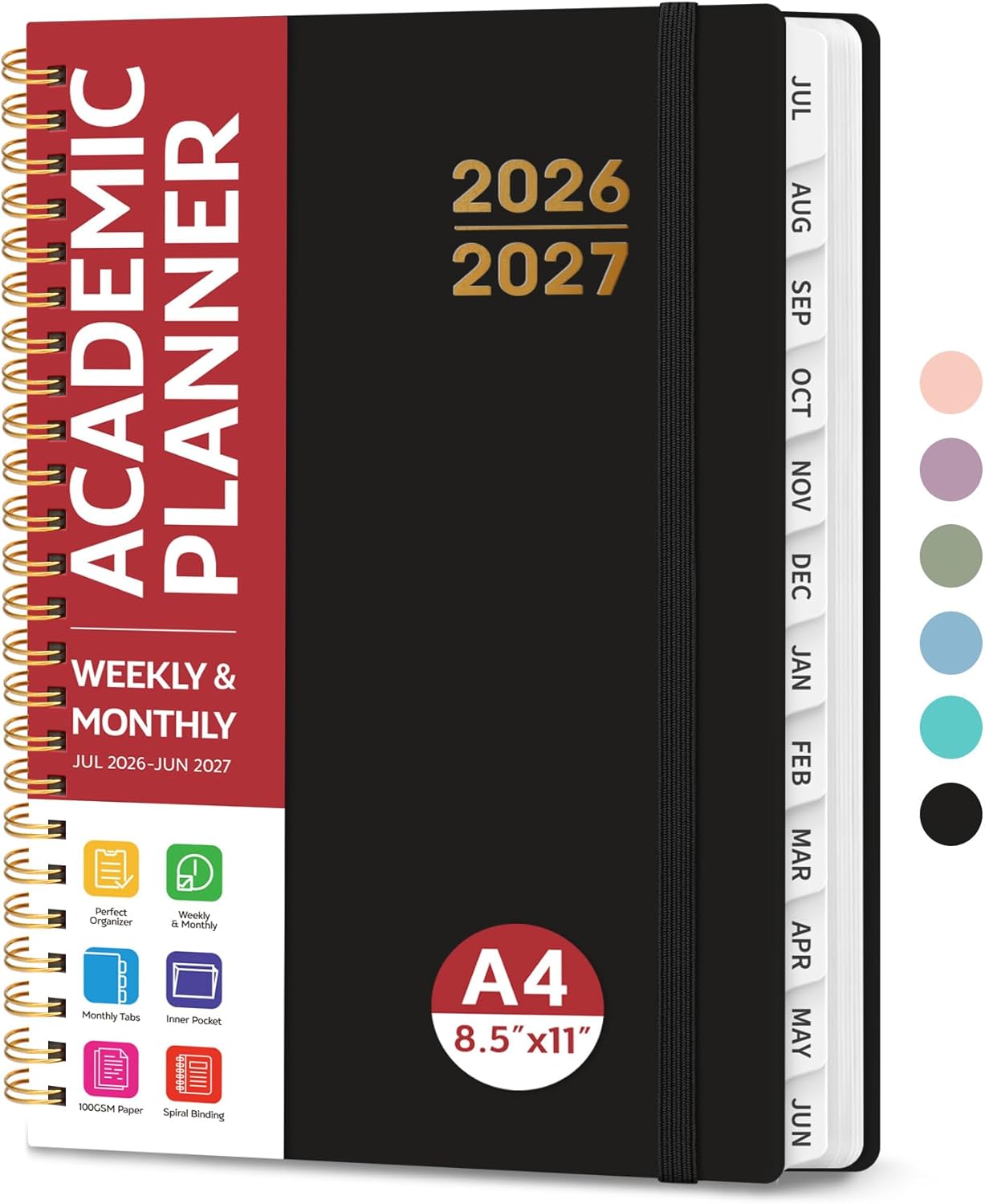 Planner 2026-2027 for Women & Men, Academic Monthly and Weekly Calendar Planner, Jul 2026 - Jun 2027, A5 (6.3" x 8.5"), Teacher Student Planning Book with Tabs, Ideal for Office School Supplies - Pink