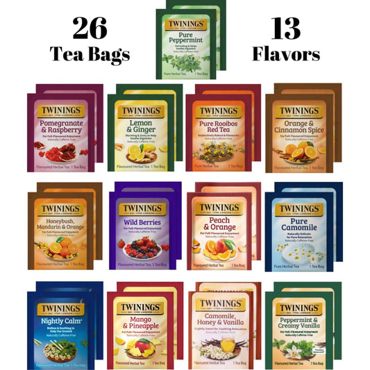 Twinings Herbal Tea Variety Pack, 26 Count, 13 Flavor Sampler