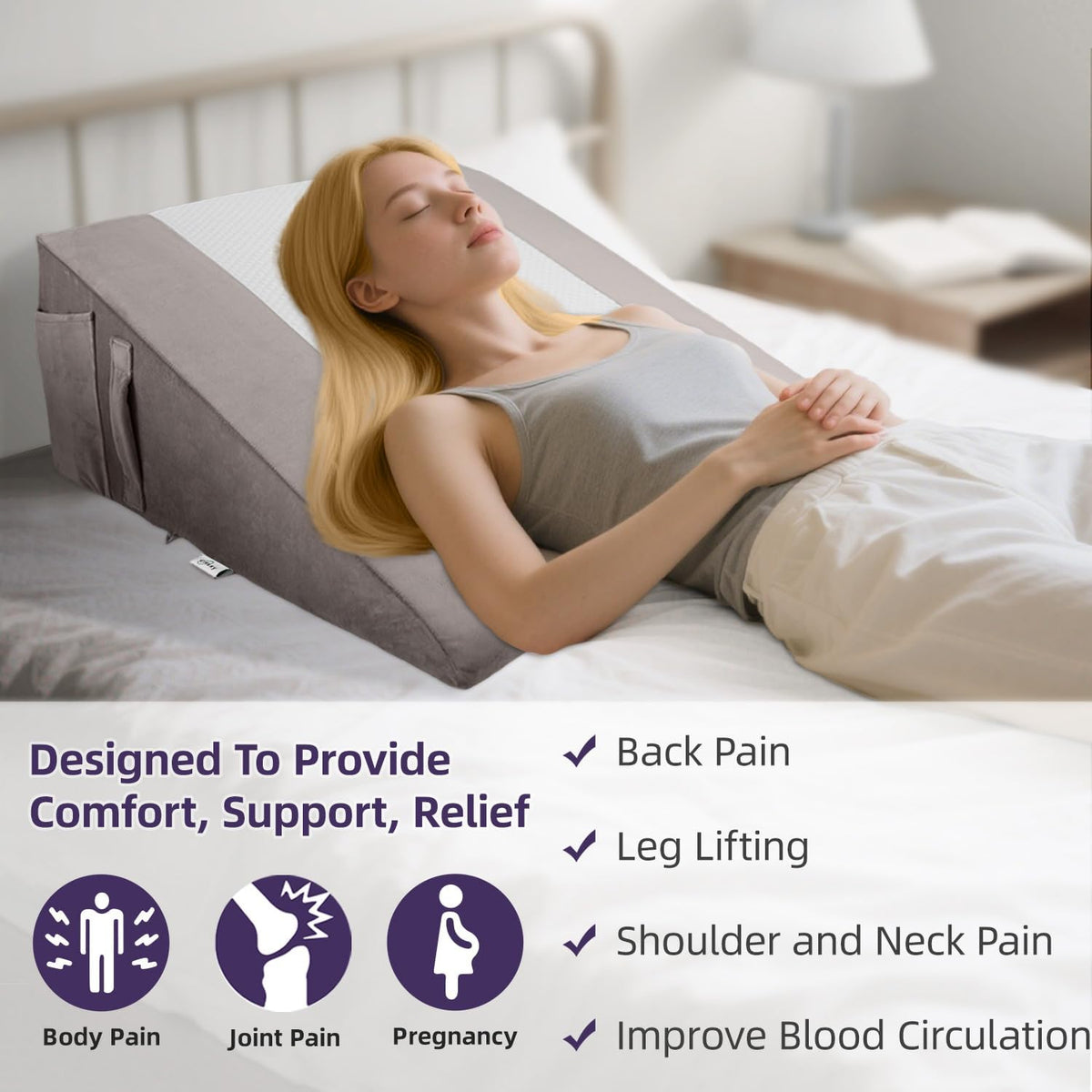 CHxxy Memory Foam Bed Wedge Pillow (10"x24"x24")