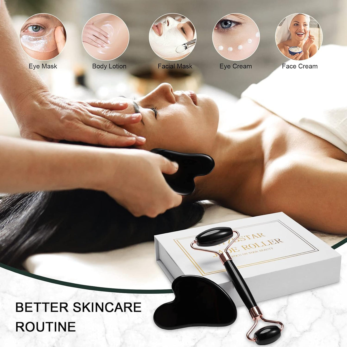Jade Roller for Face, Facial Roller Massager Skin Care Tool, Gua Sha Facial Tools for Face, Neck, Eyes, Reduce Puffiness of The Skin - White