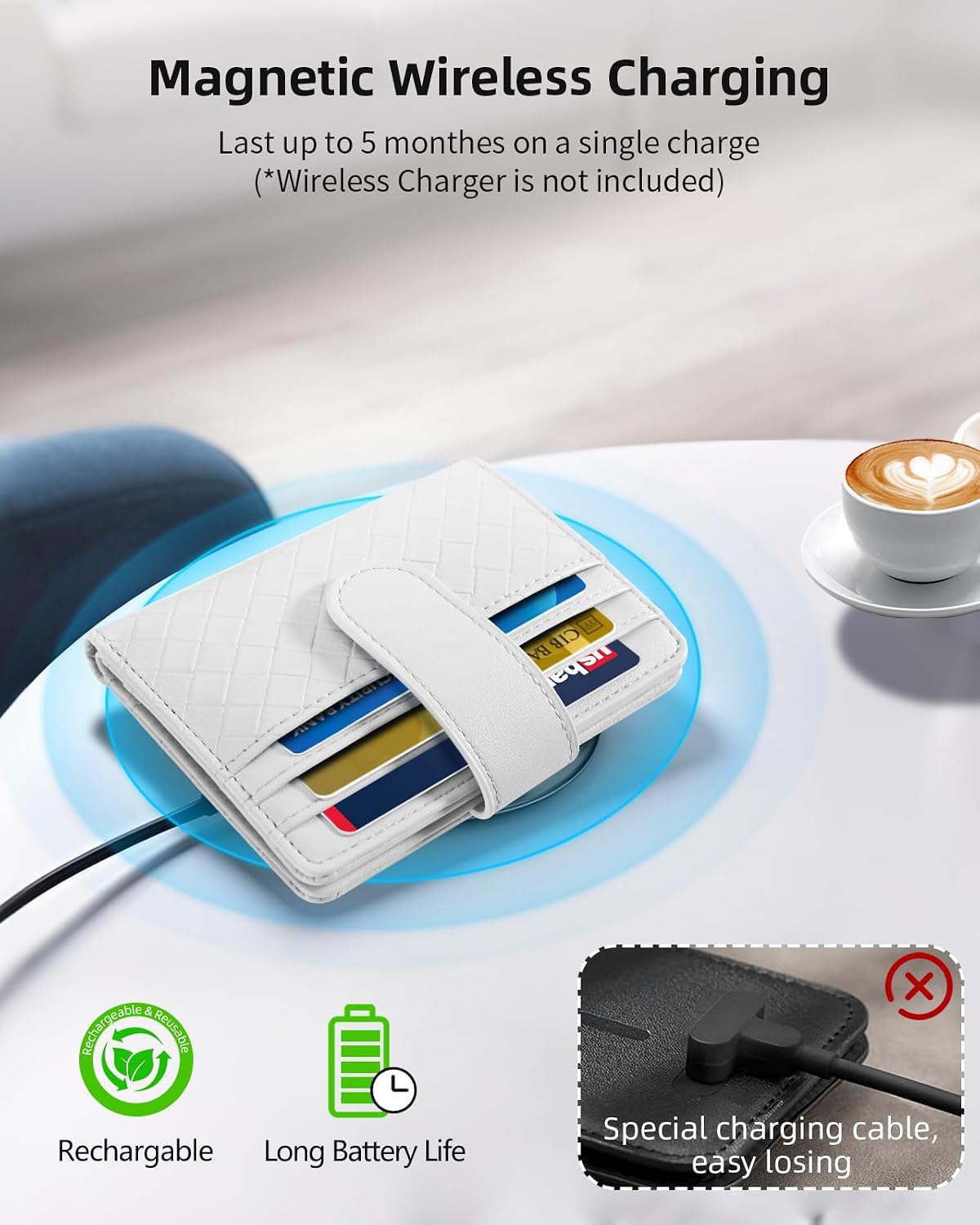 Smart Women Wallet with Find My, Wallet Tracker, RFID Blocking Bifold Credit Card Holder, Left-Behind Alerts, Play Sound, Anti-Loss, Wireless Rechargeable, Works with iPhone, iPad, Mac, Black