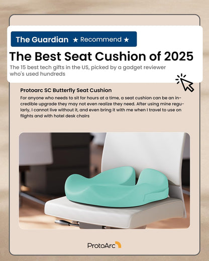 ProtoArc Seat Cushion, Office Chair Cushion for Sciatica, Coccyx Cushion, Ergonomic Memory Foam Seat Cushion for Car, Home, Pressure Relief Pad for Hip, Tailbone, All Day Comfort - Black