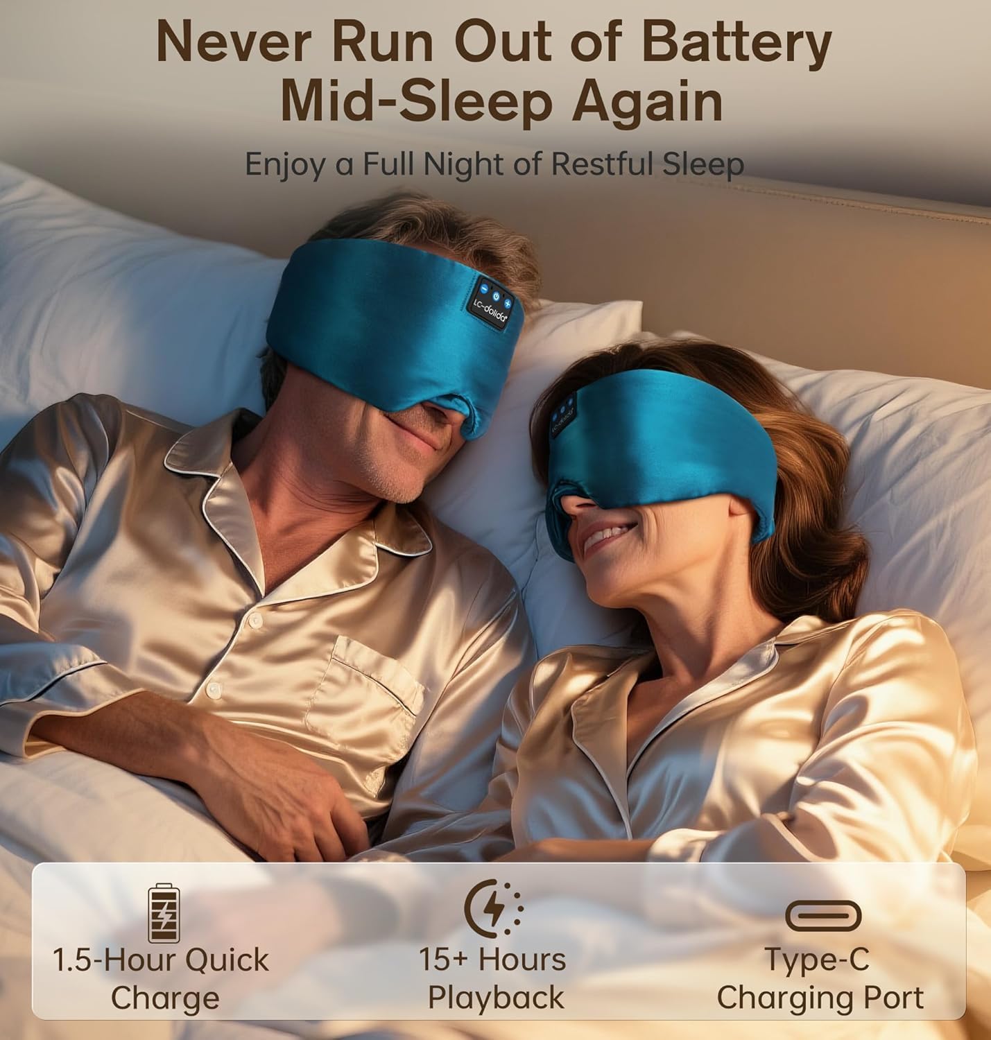 LC-dolida Luxurious Silk Soft Sleep Mask, Sleep Headphones with Bluetooth 5.4 for Side Sleeper, Total Blackout Eye Sleeping Mask for Women and Men, Ideal Gift for Restful Sleep, Travel(Black)