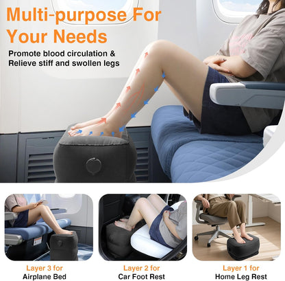 Maliton Inflatable Foot Rest Pillow for Travel,Kids Airplane Bed,Adjustable 3 Layers Height Leg Pillow of Air Travel Essentials,Car, Office, Home - Fast Inflation (Grey)