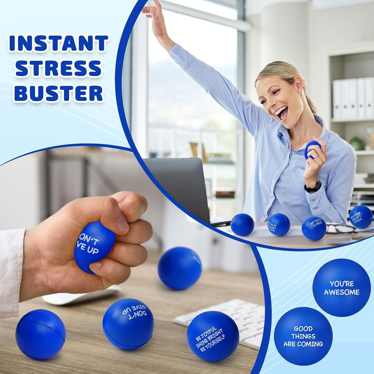 SHQDD 100PCS Motivational Stress Balls for Adults and Kids - Stress Balls Bulk Soft Sponge Squeeze Toys with Inspirational Quotes | Office Classroom Stress Relief Gifts | Anxiety Relief Fidget Toys