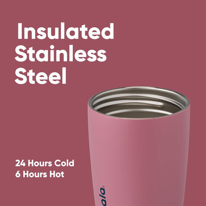 Owala SmoothSip Slider Insulated Stainless Steel Coffee Tumbler, Reusable Iced Coffee Cup, Hot Coffee Travel Mug, BPA Free 12 oz, Pink (Pucker Up)