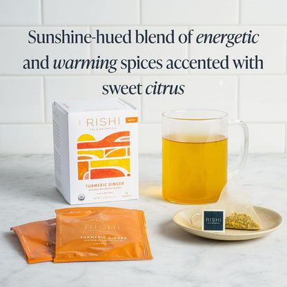 Rishi Tea Turmeric Ginger Herbal Tea - Organic Sachet Bags, Caffeine Free Blend with Spicy Ginger & Citrus, Hot or Iced - 50 Count (Pack of 1)