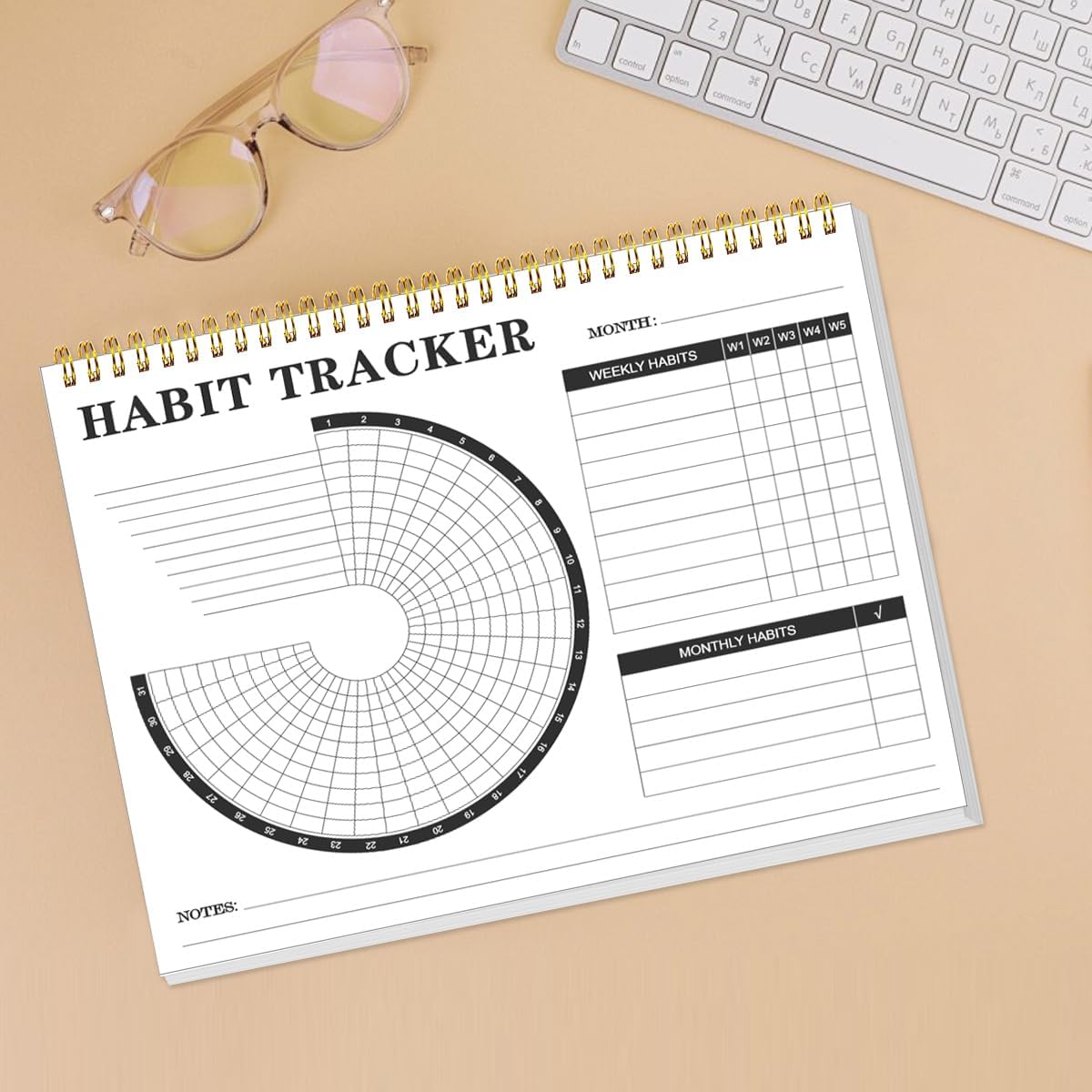 Habit Tracker Calendar - Daily, Weekly, and Monthly Habit Tracker Journal and Goal Board, Undated Habit Wall Calendar for Productivity & Goal Setting, 8" x 10"