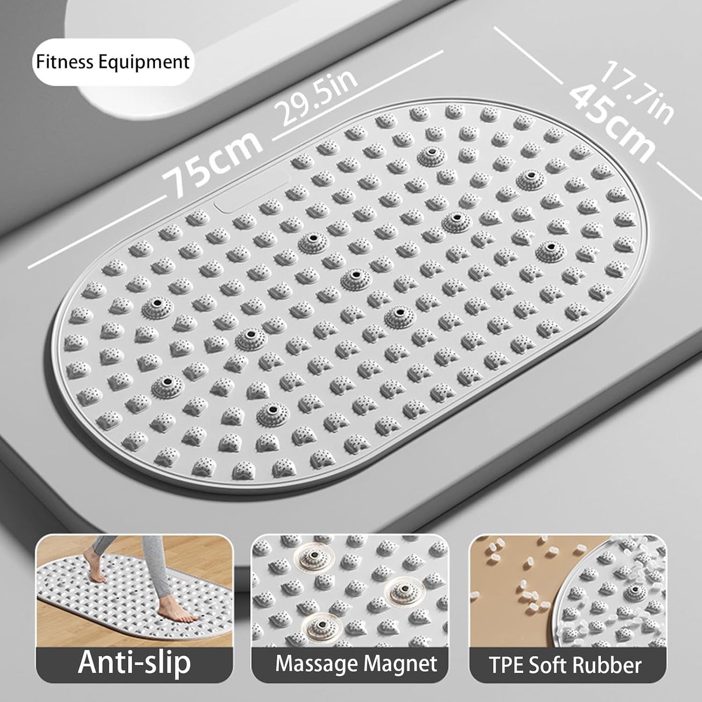 Silicone Reflexology Foot Massage Mat with Magnetic Therapy, Acupressure Meridian Stimulation Pad, Soft Gel TPE Material, 29.6x17.7 Inches, Gray