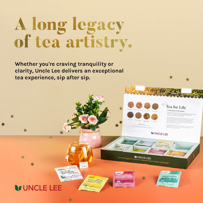 Uncle Lee's Organic Tea Variety Gift Set, 8 Blends, 48 Tea Bags