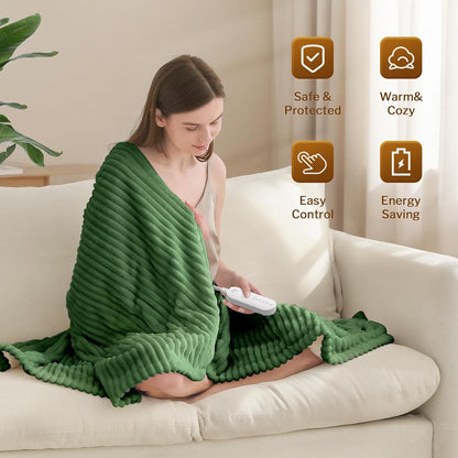 Reaks Electric Heated Throw Blanket, Silky Soft Flannel & Sherpa Heating Blanket Throw with 5 Heat Levels & 3 Hours Auto Off, Warm Gifts for Women Mom Grandma, ETL Certified (50x60 inches, White)