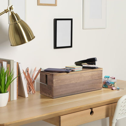 Bivvclaz Large Cable Management Box, Wooden Cord Organizer Box for Desk, Floor, Office to Hide Extension Cords Power Stripes Surge Protectors Chargers Wires, White