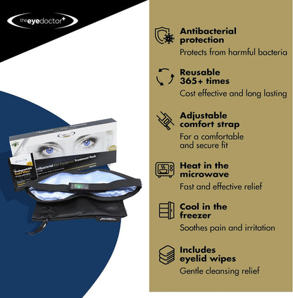 The Eye Doctor Featuring Sterileyes - Antibacterial Hot Eye Compress for Dry Eye, Blepharitis and MGD with a Removable Cover. Cold Compress, Includes 6 Eyelid Wipes