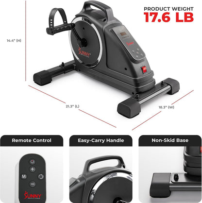 Sunny Health & Fitness Smart Motorized 2-in-1 Pedal Exerciser, Indoor Compact Under-Desk Mini Bike for Low-Impact Cardio Workout and Physical Therapy, Free SunnyFit Training App Connection