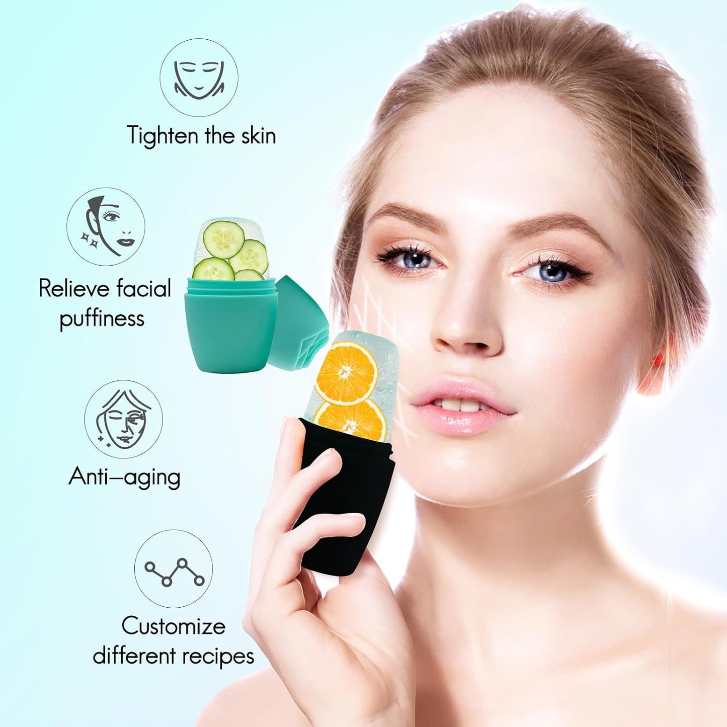 Ice Roller for Face, Qewro Silicone for Tone skin, Reusable Eye Puffiness Relief, Ice Roller Mold for Neck, Facial Roller to Remove Fine Lines Pores Anti Wrinkles (Green)