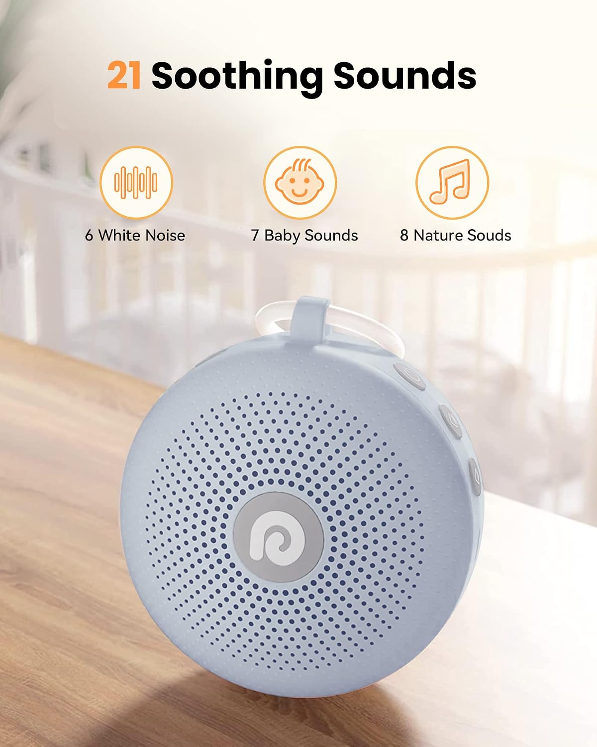Dreamegg Portable Noise Machine for Baby Adult, Features Powerful Battery, 21 Soothing Sound, Noise Canceling for Office & Sleeping, Sound Therapy for Home, Travel, Registry Gift, Classic White