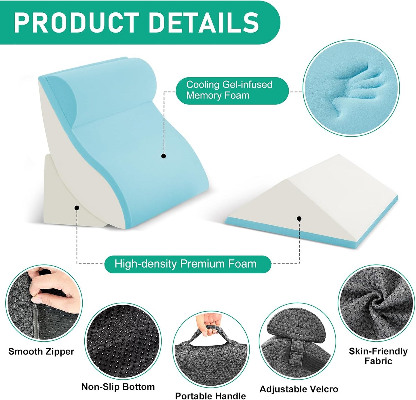 4PCS Wedge Pillow Set for After Surgery, White/Grey