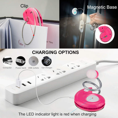 Kids Rechargeable Book Light, Clip on Reading Light for Kid, Kids Reading Lights, Amber Book Light for Reading in Bed, 2 Lighting Modes, Blue Light Blocking, Bookmark Light for Bookworms-Pink