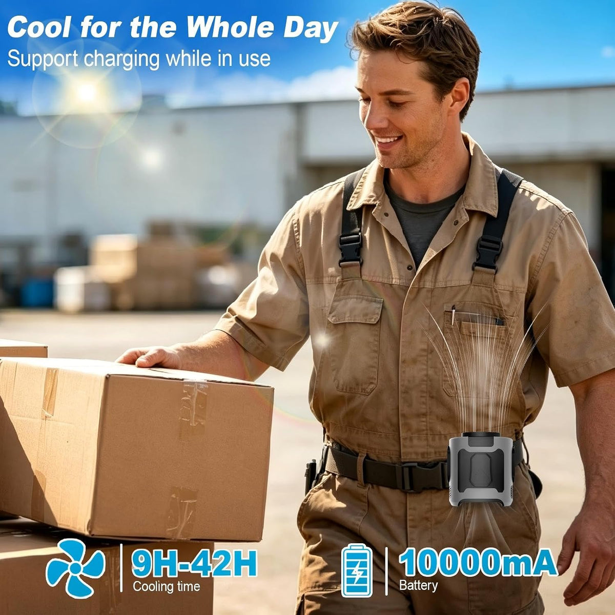 10000mAh Portable Waist Fan Clip on, Personal Belt Fan with Light