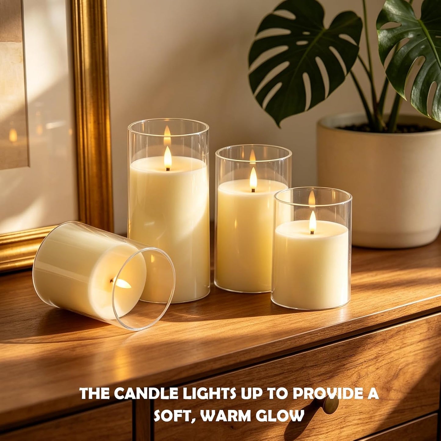 kakoya Flickering Flameless Candles Battery Operated with Remote and 2/4/6/8 H Timer Acrylic Led Pillar Candles Pack of 9 (appr D2.3"xH5.5"6.5"7.5")with Realistic 3D Wick Candles for Home Decor(White)