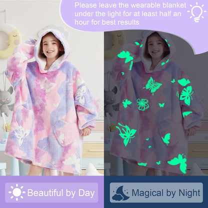 Fiosnow Glow in the Dark Unicorn Blanket Hoodies for Kids 6-13YR Oversize Wearable Blanket Hoodies for Boys Girls Teens