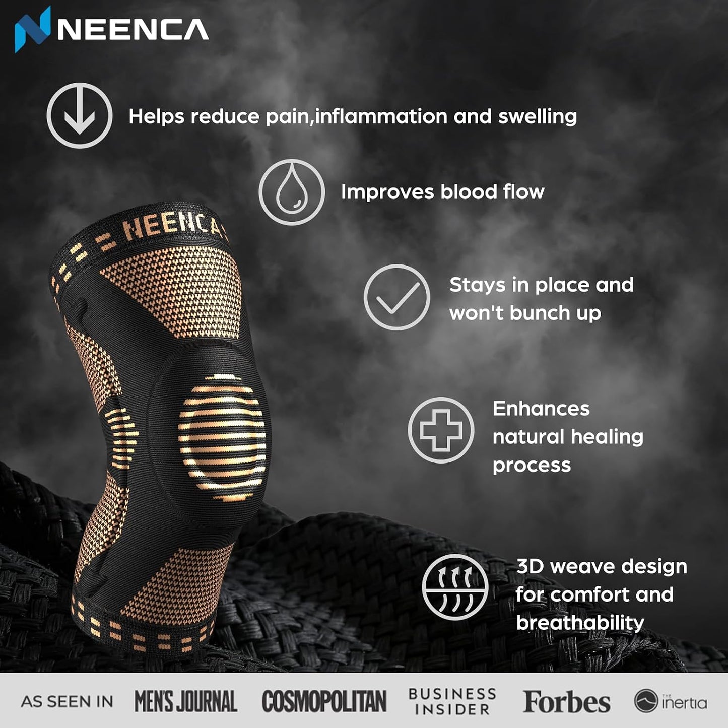 NEENCA Professional Knee Brace for Pain Relief, Medical Knee Support with Patella Pad & Side Stabilizers, Compression Knee Sleeve for Meniscus Tear, ACL, Joint Pain, Runner, Workout (Black, Medium)