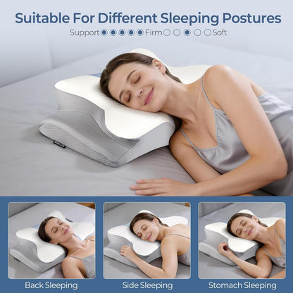 Cervical Neck Pillow for Pain Relief - Ergonomic Side Sleeper Pillow for Neck Support, Cooling Memory Foam Pillows, Contour Pillow Orthopedic Bed Pillow for Back Stomach Sleepers (Dark Grey)