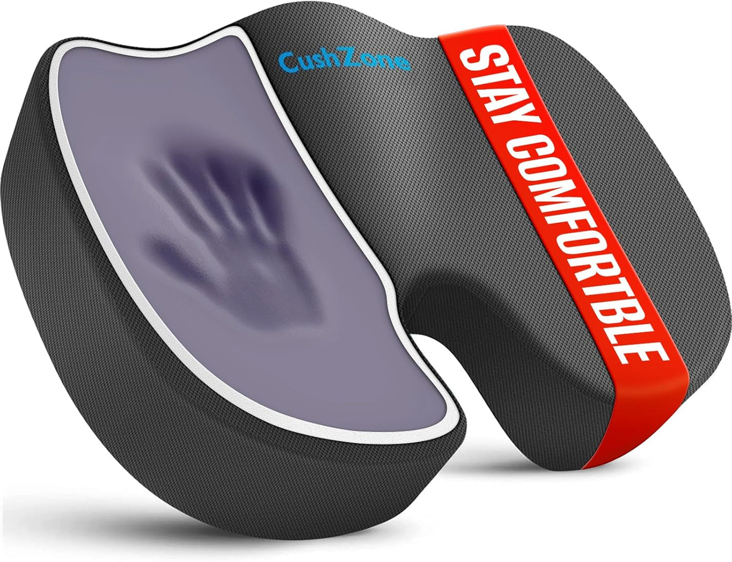 CushZone Seat Cushion - Memory Foam Office Chair Cushion for Sciatica, Tailbone & Back Pain Relief - Orthopedic Coccyx Pillow for Car, Airplane, Pregnancy & Long Sitting at Work, Black