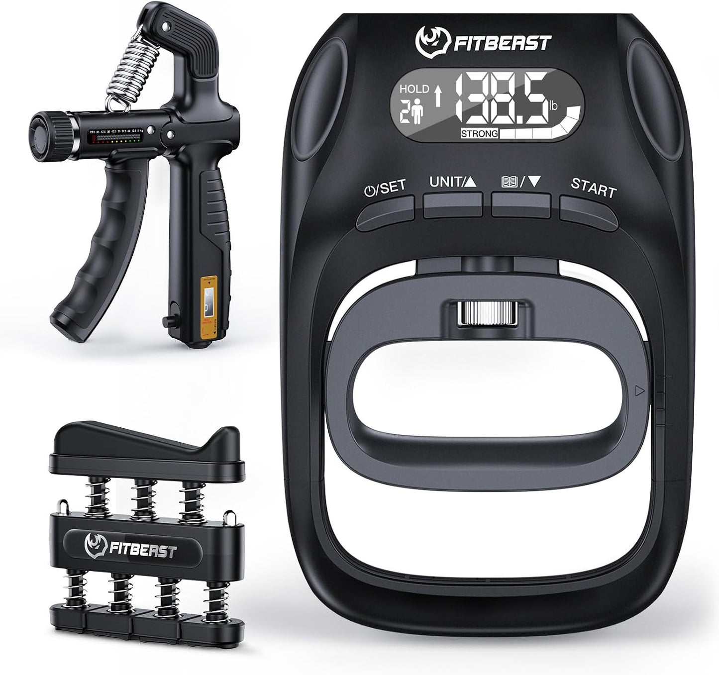 FitBeast Grip Strength Trainer Kit, Digital Grip Strength Tester with Adjustable Hand Gripper Strengthener & Finger Exerciser, Track Progress for Fitness, Rehab & Strength Building (Advanced 3-in-1 Kit)