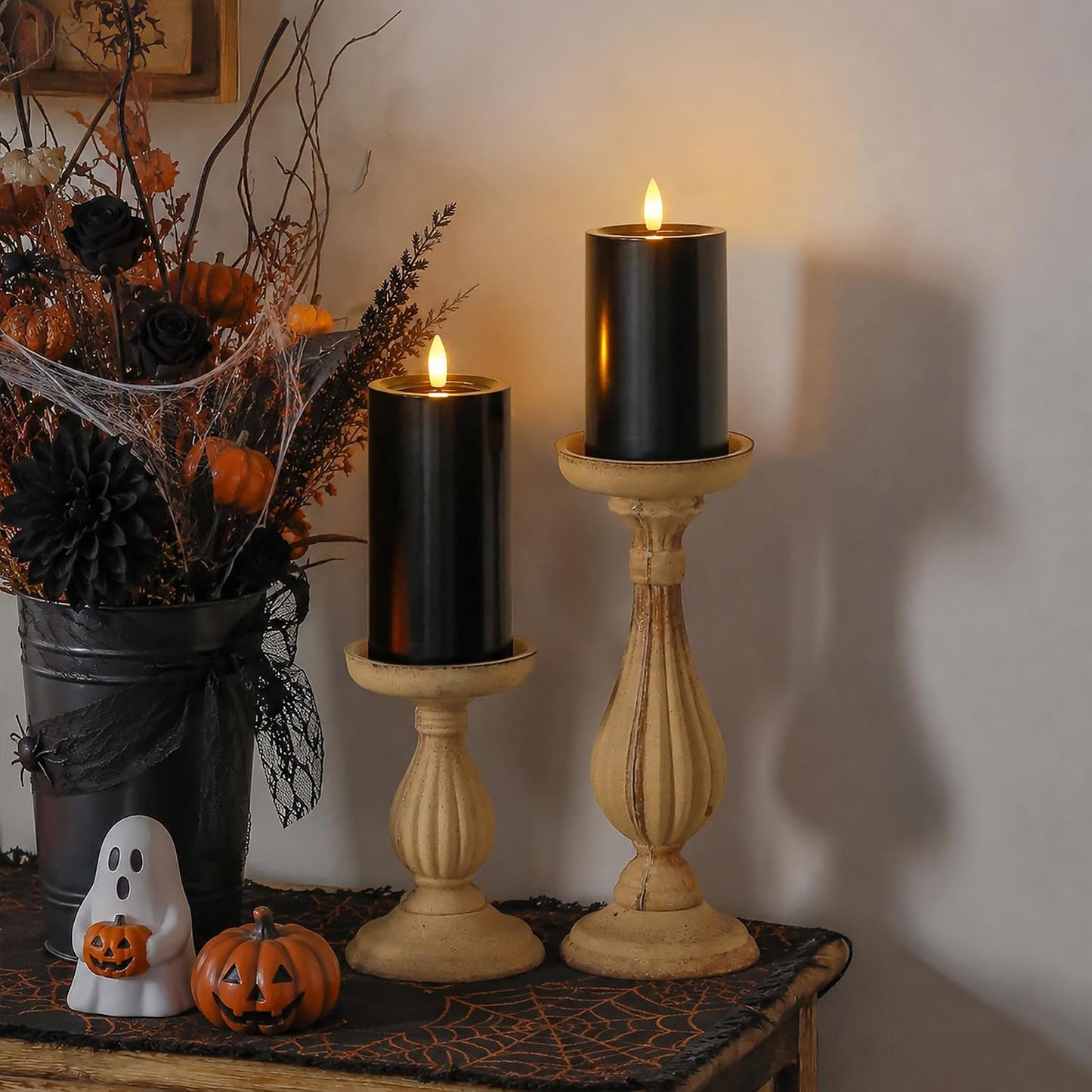 Yeelida Outdoor 4pcs Flameless Waterproof Candles with Handy Remote Control, Cycle Timer Battery Operated Candle Grease Effect LED Flickering Pillar Plastic Long Lasting (Ivory, 3" x4" 5" 6" 7")
