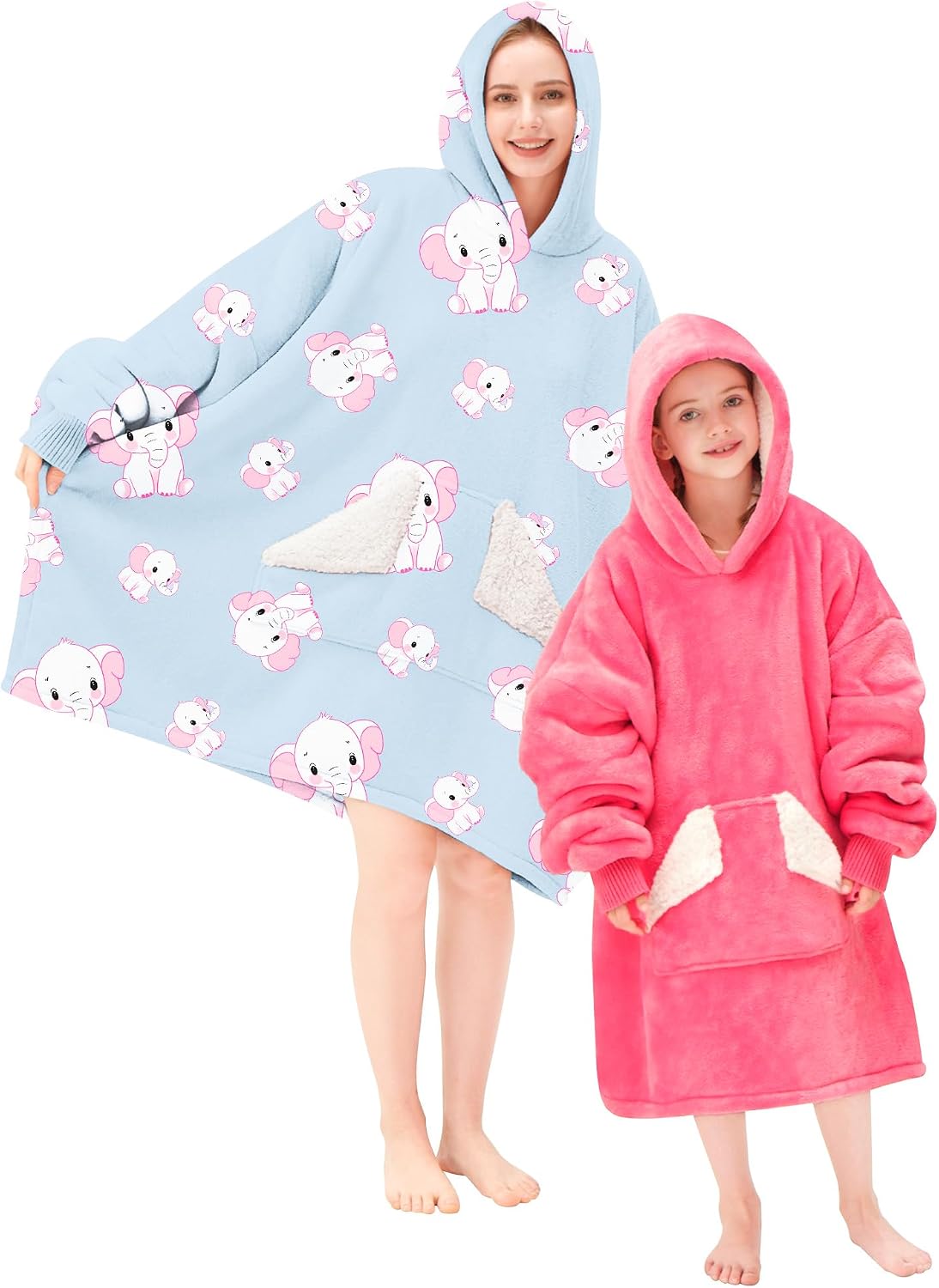 Touchat Wearable Blanket Hoodie, Oversized Sherpa Blanket Sweatshirt with Hood Pocket and Sleeves, Super Soft Warm Plush Hooded Blanket for Adult Women Men, One Size Fits All (Pink)