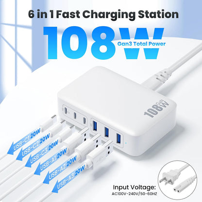USB C Charger 200W USB C Charger Block,Upgraded GaN III 8-Port Fast Charging Station Hub,PD 65W Laptop Charging Adapter Compatible with MacBook Pro/Air,DELL,Steam Deck,iPhone 16/15/14,Galaxy S23/22