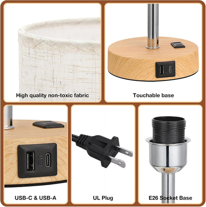 Dicoool Touch Bedside Table Lamp with USB - 3 Way Dimmable Wood Lamp for Bedroom Nightstand, Desk Lamp with Charging Station for Dorm, Living Room, Office, Kids Room, Small, 14in