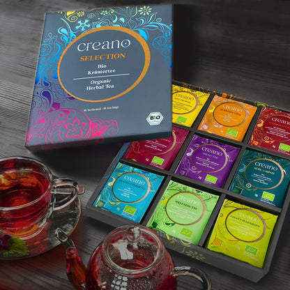 Creano Organic Herbal Tea Sampler Gift Set - Tea Gift Box - 27 Organic Tea Bags in 9 Different Varieties 54 g