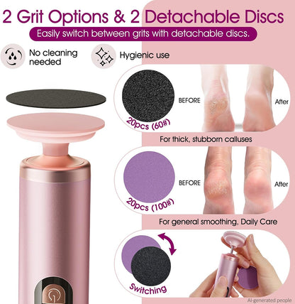 Electric Callus Remover for Feet, Rechargeable Pedicure Tools for Feet with 40PCS Sandpaper Discs, Adjustable Speed Heel Scraper for Cracked Heels, Foot Care Scrubber File for Dry Dead Skin