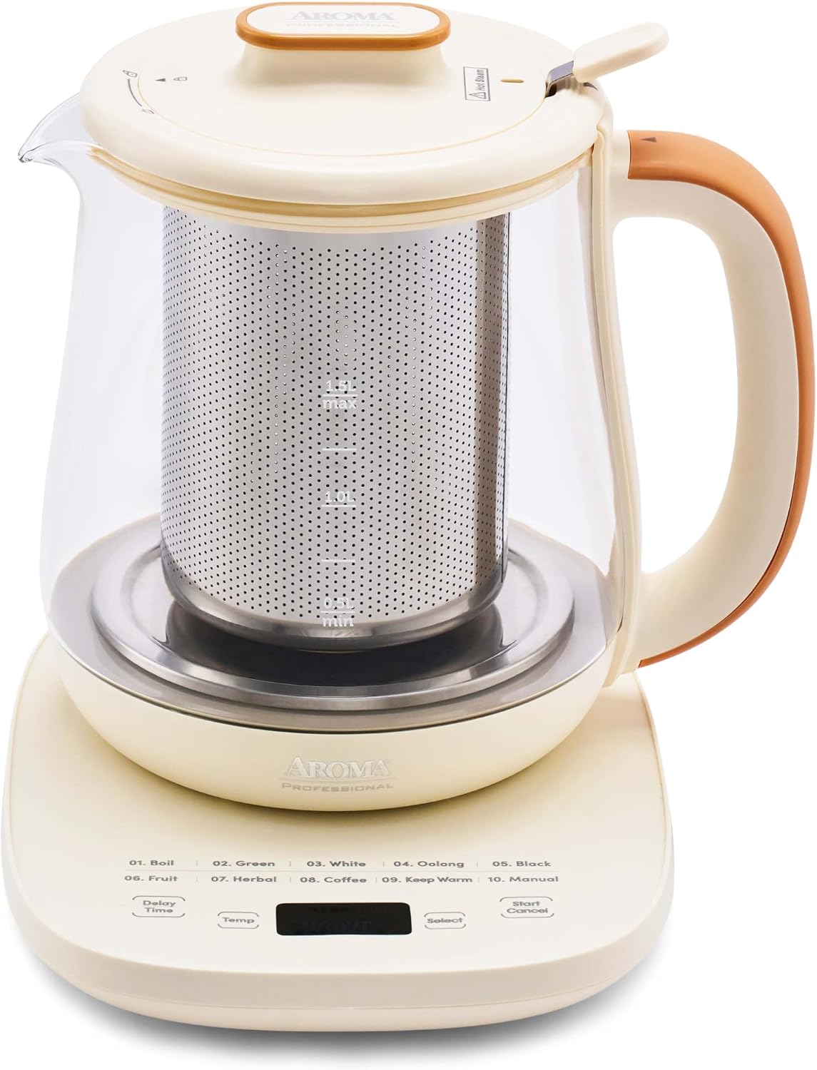 AROMA® Professional Infusion Glass Electric Tea Kettle with Temperature Control and 10 Preset Modes (6 Cups, 1.5 Liters)