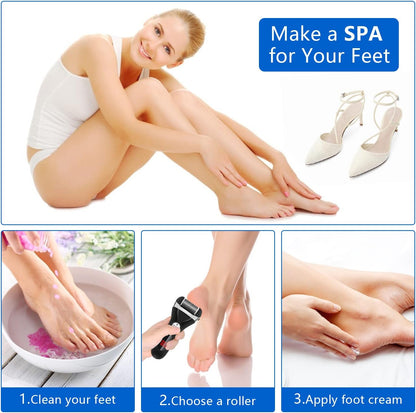 Electric Foot Callus Remover Kit, Elmchee Rechargeable Callous removers 3 Grinding Heads Waterproof Foot Scrubber File, Professional Pedicure Tools kit Feet Care for Dead, Cracked Dry Skin