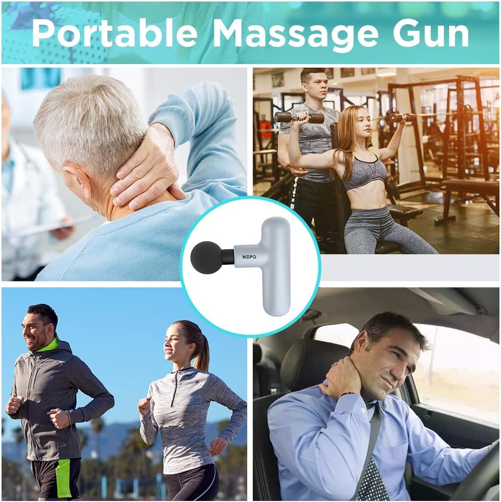 NEPQ Mini Massage Gun, Powerful Fascial Gun Portable Deep Tissue Percussion Muscle Back Head Massager for Pain Relief with 4 Massage Heads High-Intensity Vibration Rechargeable Small Massage Gun