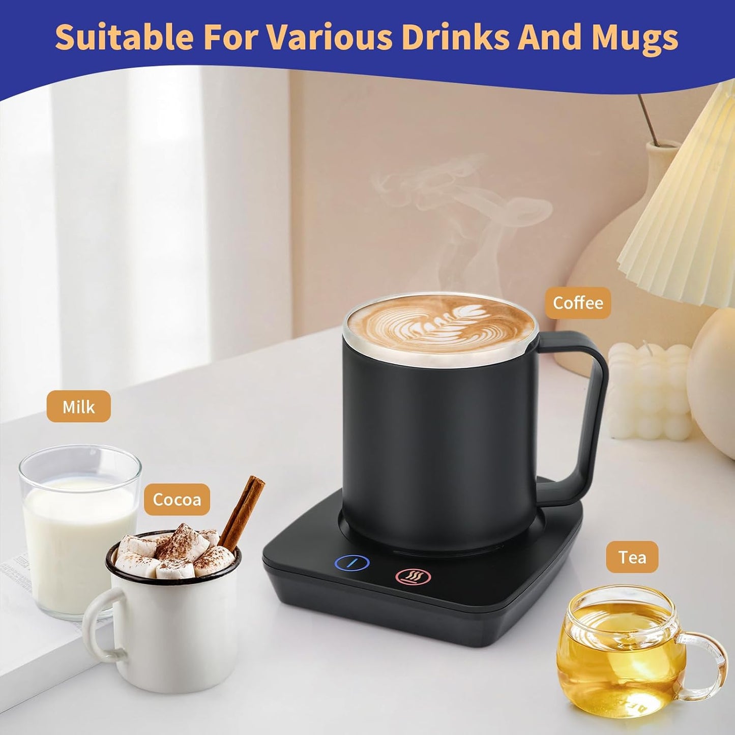 VOBAGA Mug Warmer& Coffee Mug Warmer for Office Desk Use, Candle Warmer with Three Temperature Settings, Coffee Warmer Plate for Cocoa Tea Water Milk with Auto Shut Off After 4 Hours, for Ideal Gifts